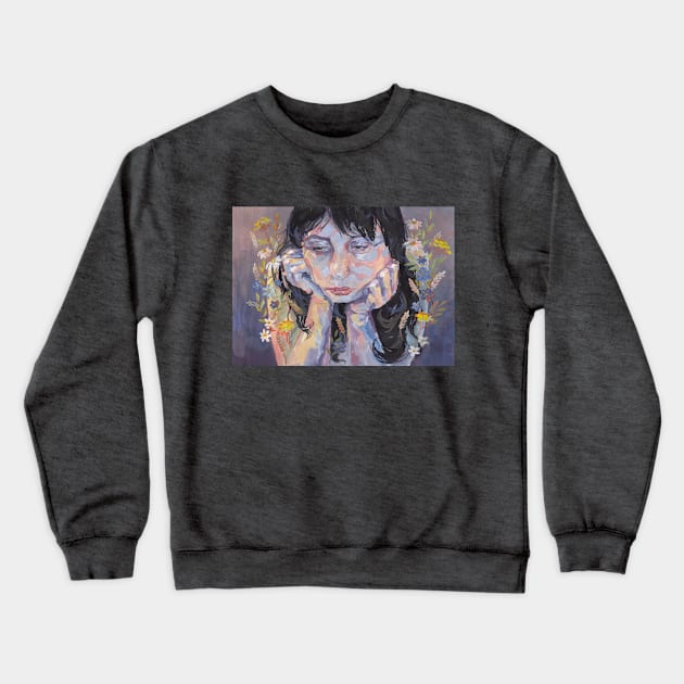 Lady in Thoughts Crewneck Sweatshirt by gentlecheese